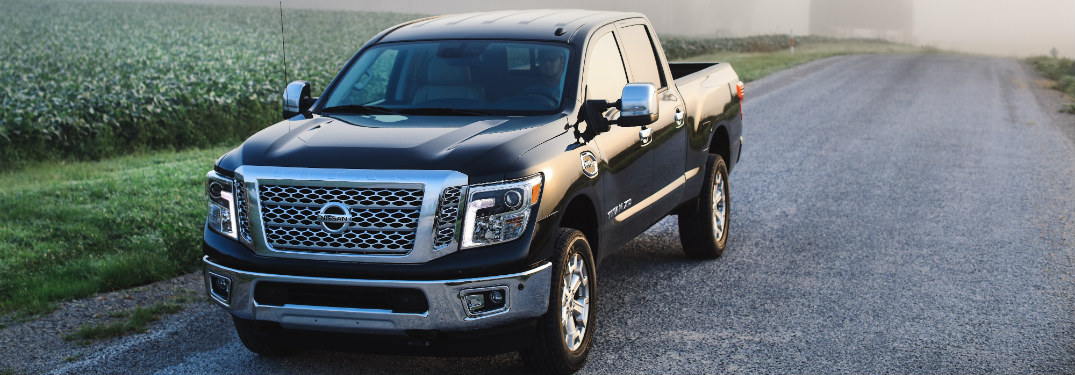 front and side view of black 2018 nissan titan xd