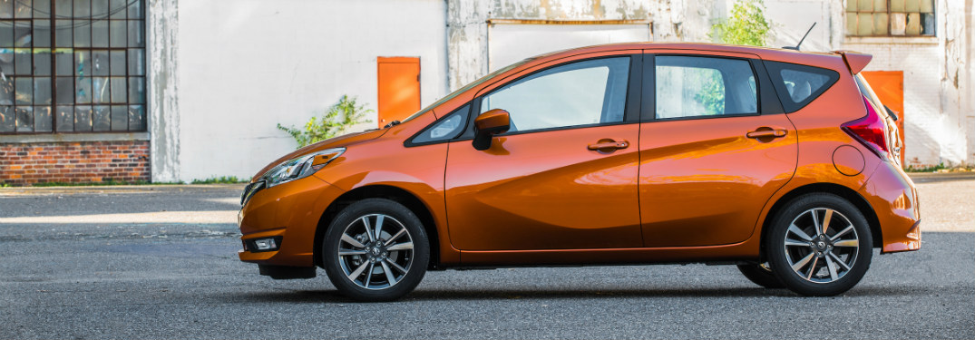 side view of orange 2018 nissan versa note