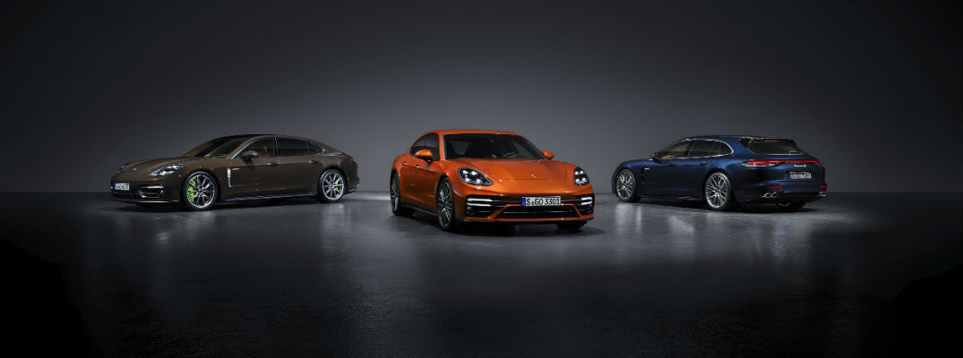 A photo of all three 2021 Porsche Panamera versions lined up.