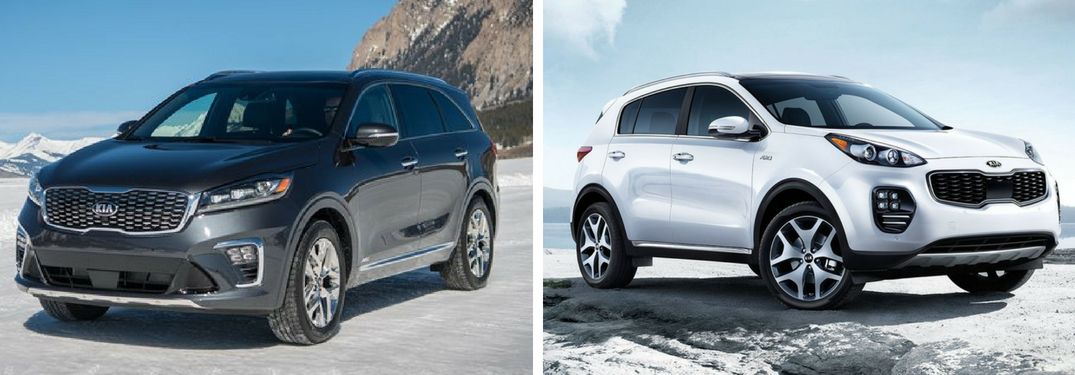 Pictures of a Black 2019 Kia Sorento on Snow and a White 2019 Kia Sportage on Snow