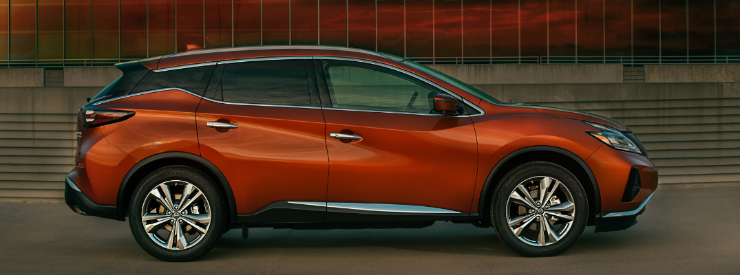Side view of orange 2020 Nissan Murano
