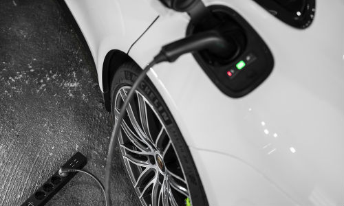 Closeup of 2021 Porsche Panamera 4S E-Hybrid charging