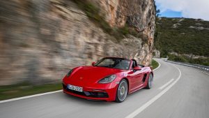 side view of a red Porsche GTS