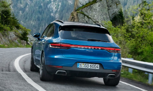 Rear view of blue 2018 Porsche Macan