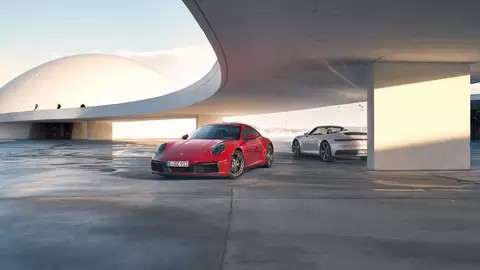 Red and silver 2021 Porsche 911 models
