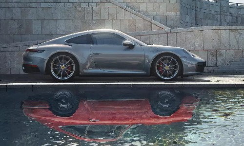 Gray 2021 Porsche 911 with red reflection