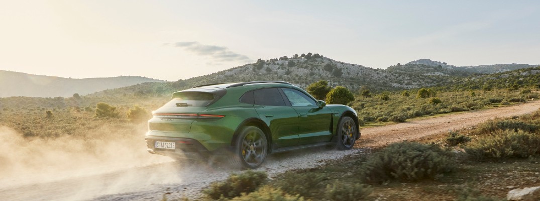 Green 2021 Porsche Taycan Cross Turismo driving