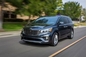 front view of a black 2020 Kia Sedona