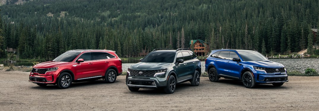 three 2021 Kia Sorento SUVs