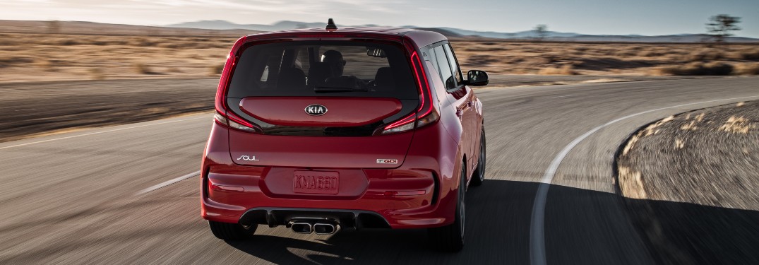 rear view of a red 2021 Kia Soul
