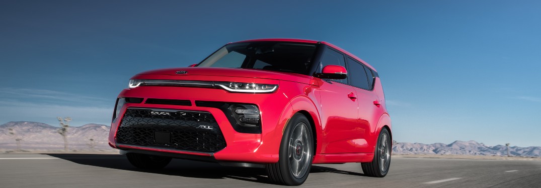 front view of a red 2021 Kia Soul