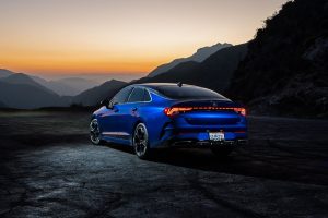 rear view of a blue 2021 Kia K5