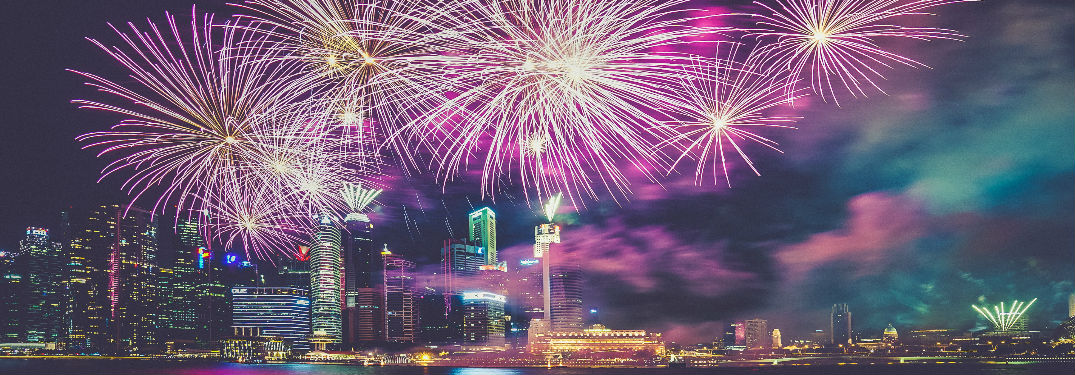Fireworks over city