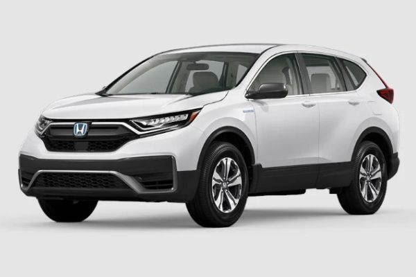 Platinum White Pearl 2020 Honda CR-V Hybrid on White Background