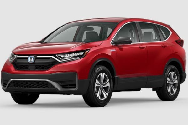 Radiant Red Metallic 2020 Honda CR-V Hybrid on White Background