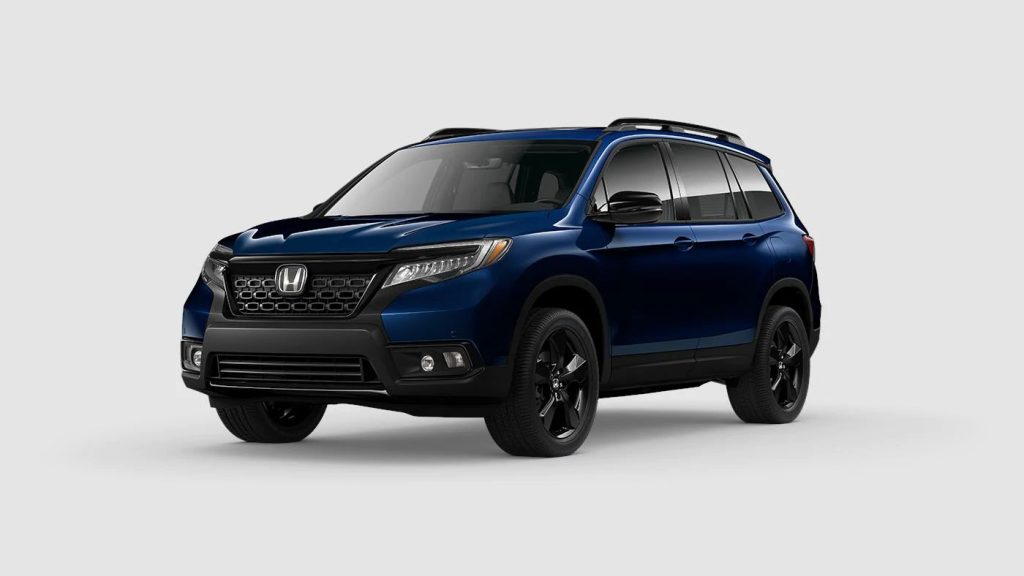 Obsidian Blue Pearl 2020 Honda Passport on Gray Background