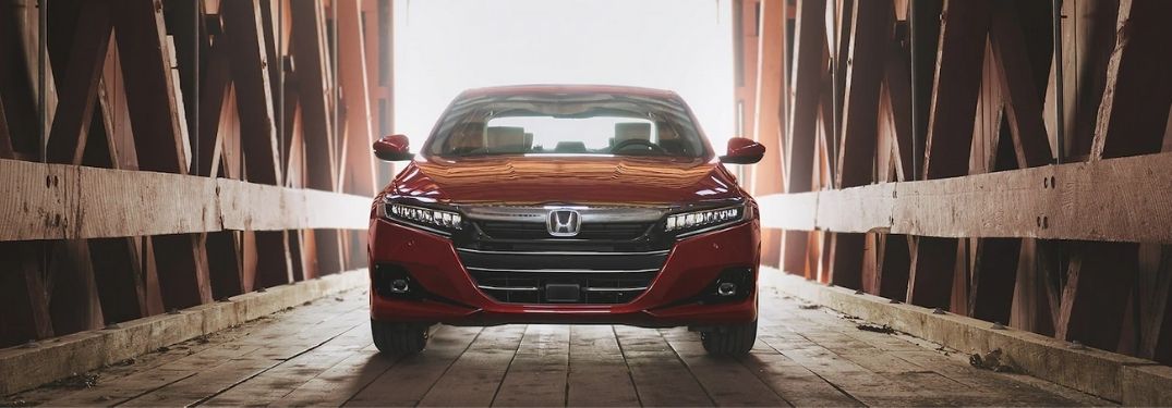 Orange 2021 Honda Accord Front Grille on a Tunnel Bridge