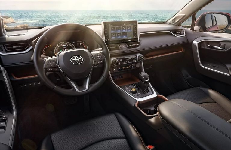 2022 Toyota RAV4 interior front dash and steering wheel