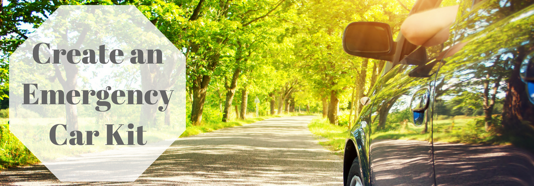 Create an emergency car kit, car driving down a tree-lined street