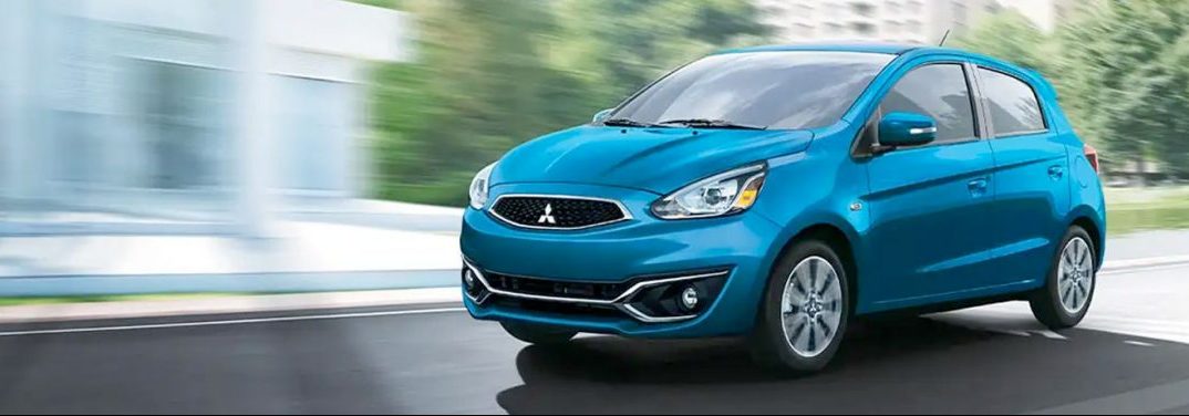 Blue 2020 Mitsubishi Mirage cruises in search of somewhere to have remote start installed upon it.