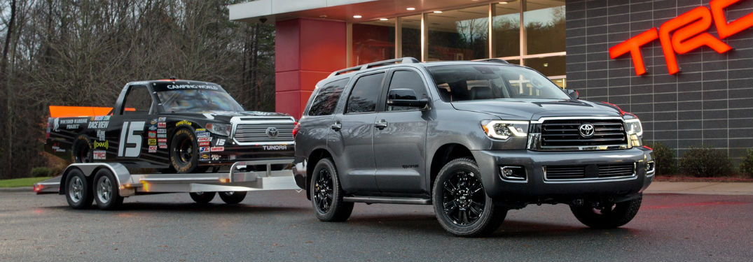 Passenger side exterior view of a gray 2018 Toyota Sequoia