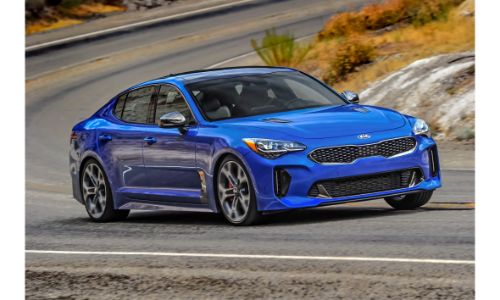2020 Kia Stinger GT exterior shot with blue paint color