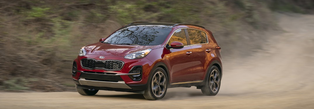 side view of a red 2020 Kia Sportage