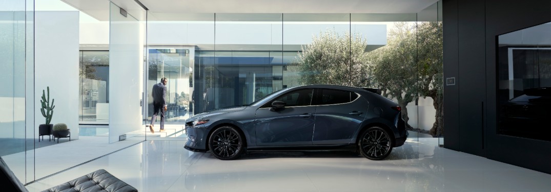 side view of a gray 2021 Mazda3 Turbo Hatchback
