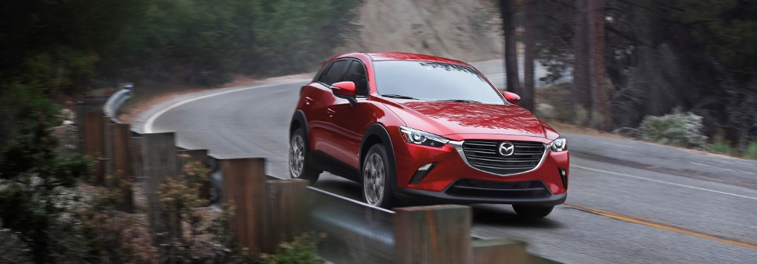 front view of a red 2021 Mazda CX-3