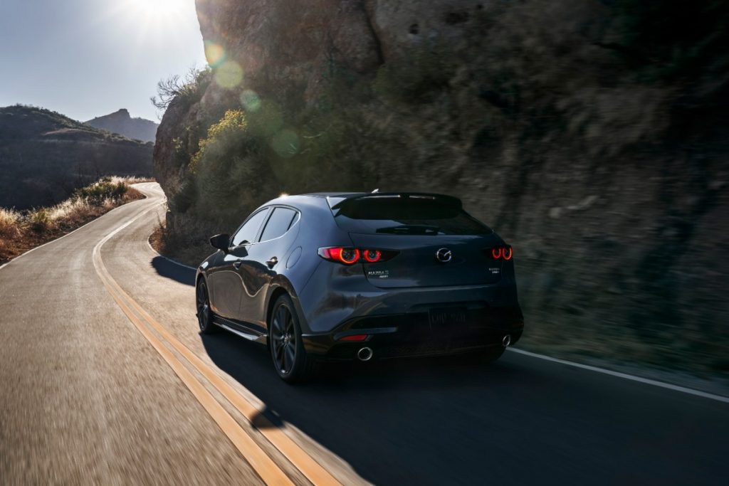 rear view of a gray 2021 Mazda3 Hatchback