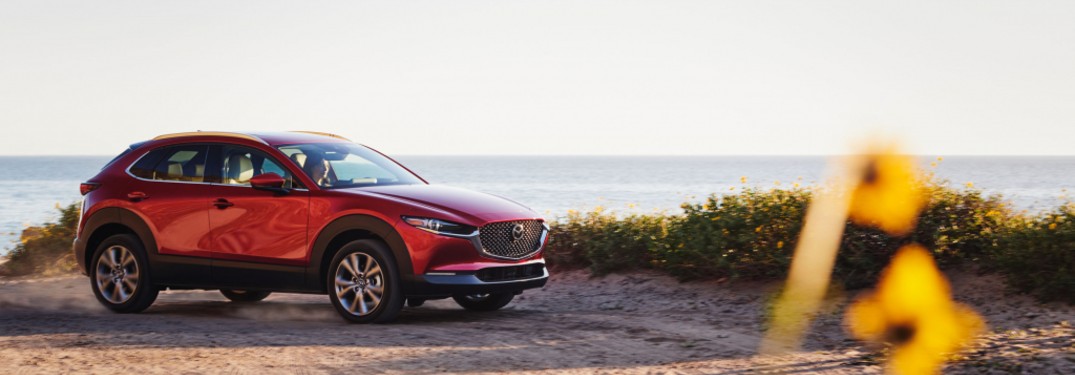 side view of a red 2021 Mazda CX-30