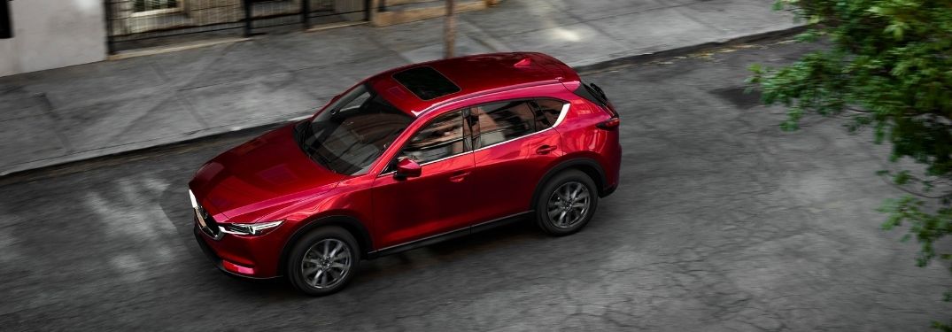 Overhead View of Red 2021 Mazda CX-5 on a City Street