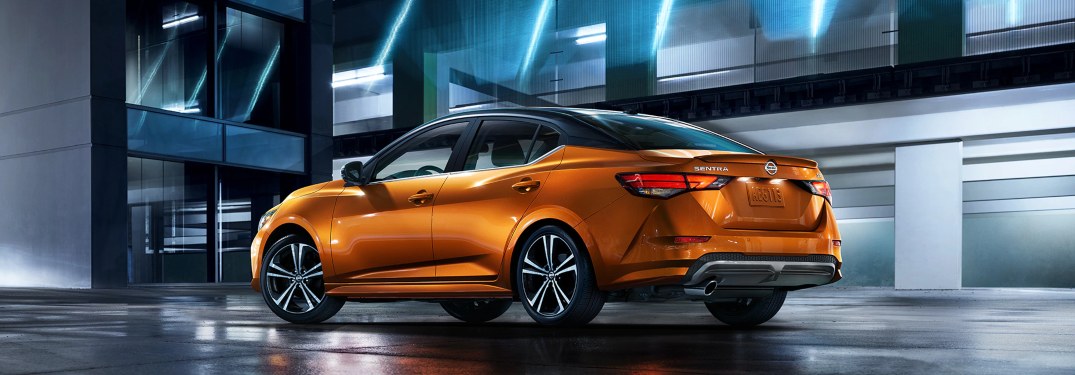 2020 Nissan Sentra parked in front of a building at night