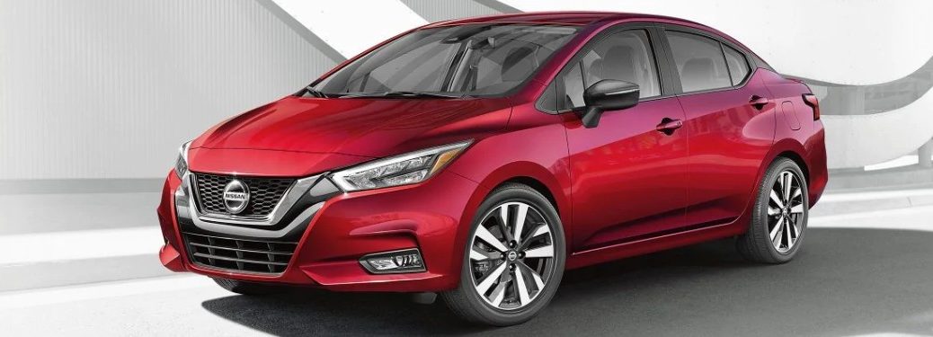 2020 Nissan Versa parked in front of an abastract white background