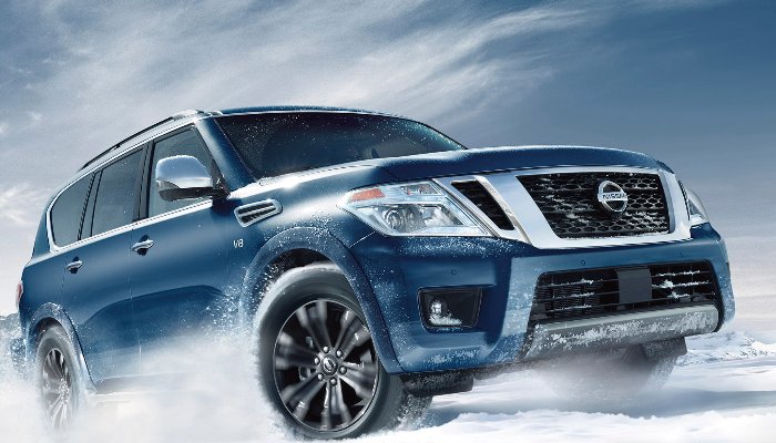 2020 Nissan Armada driving in the snow