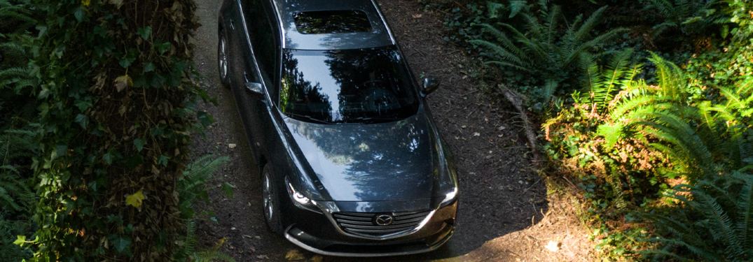 2020 Mazda CX-9 driving down a forest road