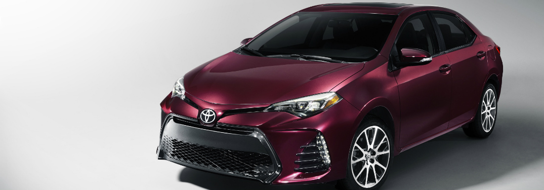 front and side view of purple 2019 toyota corolla