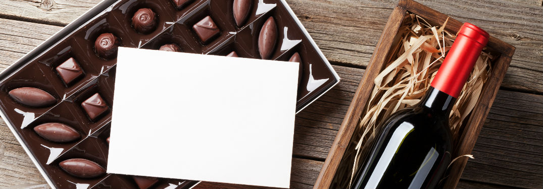 Wine and chocolates with card