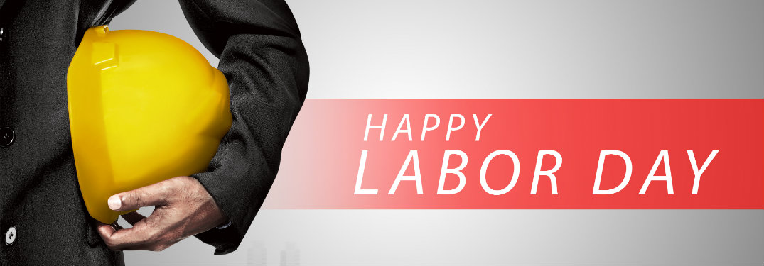Happy Labor Day Title and a Worker Holding a Hard Hat