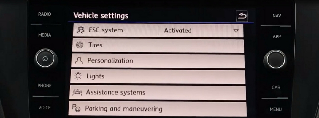 Vehicle Settings Menu in a 2018 Volkswagen Vehicle