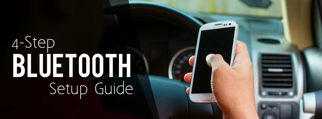 Man holding a smartphone with the words "4-step Bluetooth setup guide"