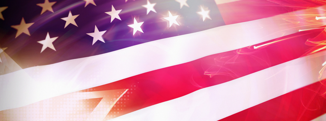 Close-up view of American flag banner