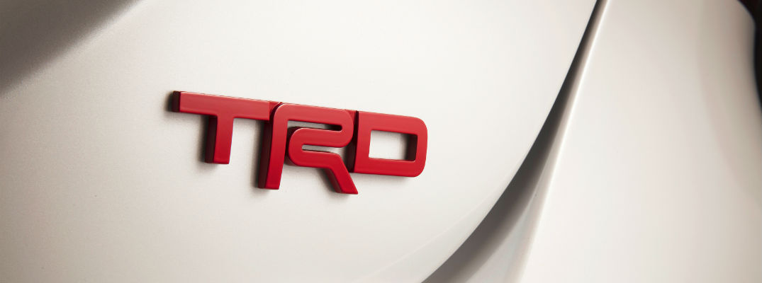 A photo of the TRD badge worn by some Toyota TRD models.
