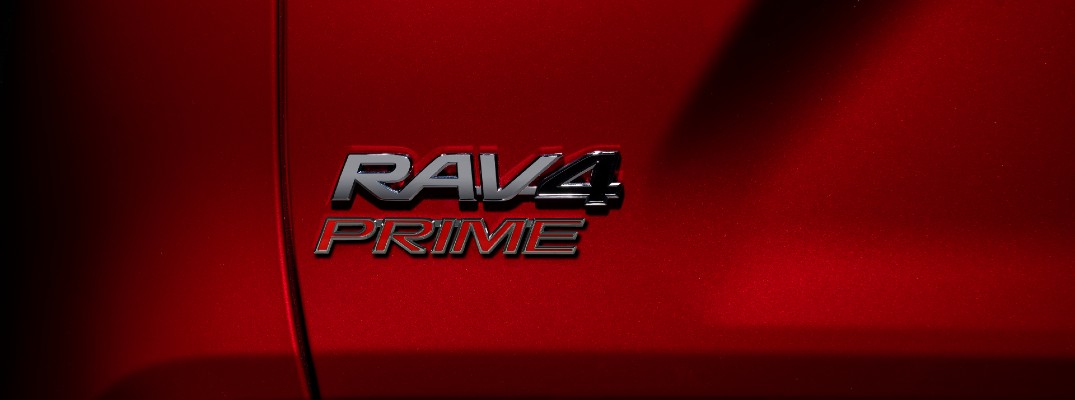 A photo of the RAV4 Prime badge on the back of the 2021 Toyota RAV4 Prime.