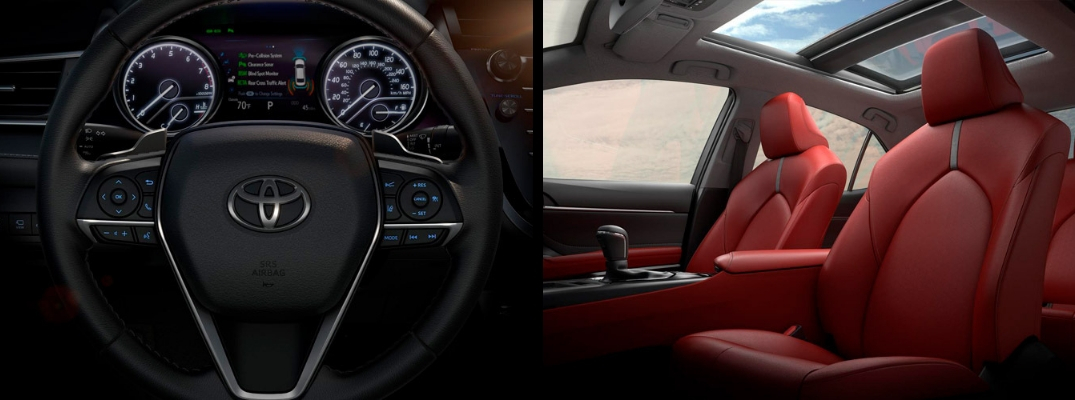 2019 Toyota Camry Steering Wheel and Red Upholstery