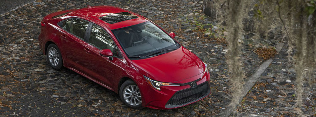 Overhead view of red 2020 Toyota Corolla