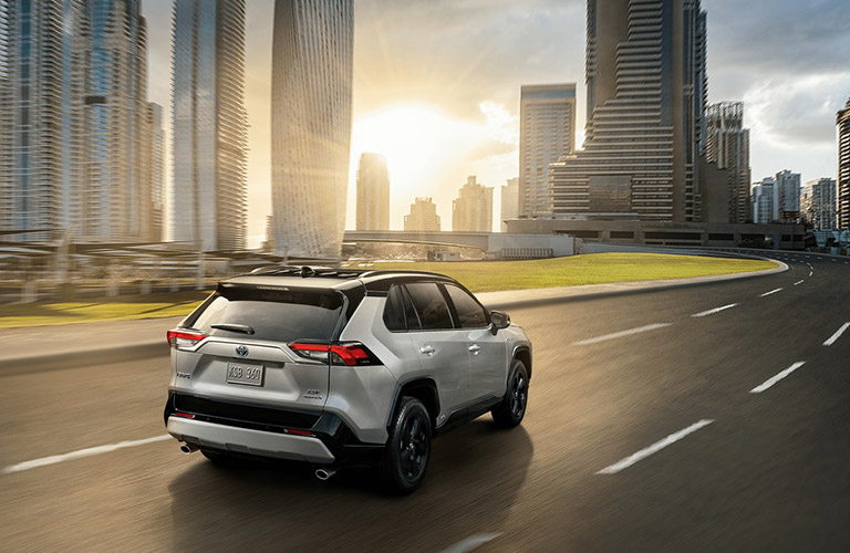An overhead photo of the 2020 Toyota RAV4 on the road.
