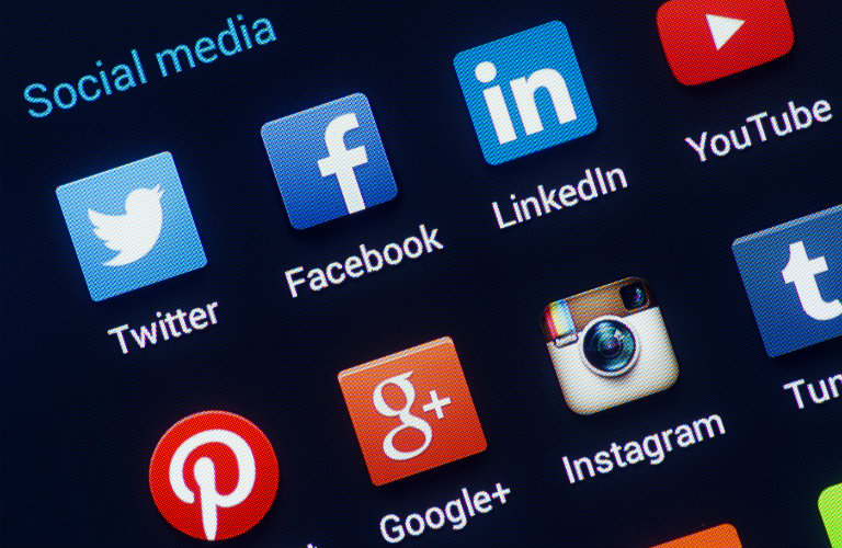 monitor with social media icons