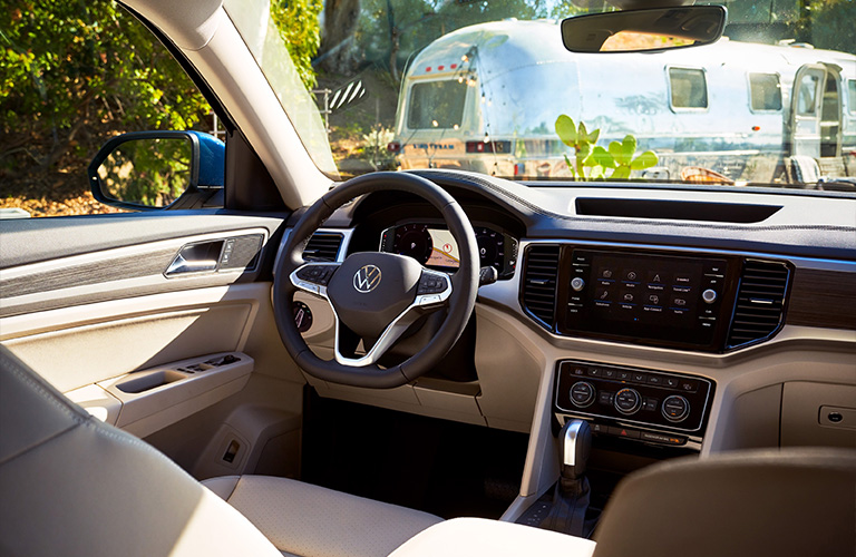 The front interior view of a 2021 Volkswagen Atlas