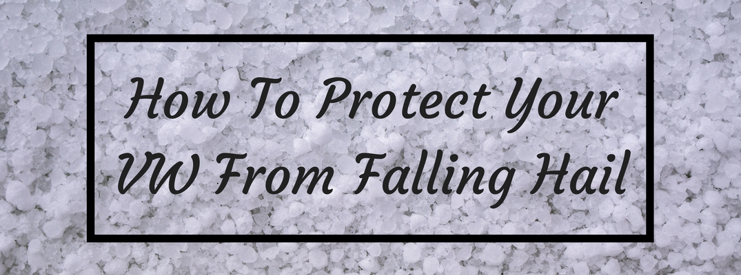 Image of hail-covered ground with black frame and text